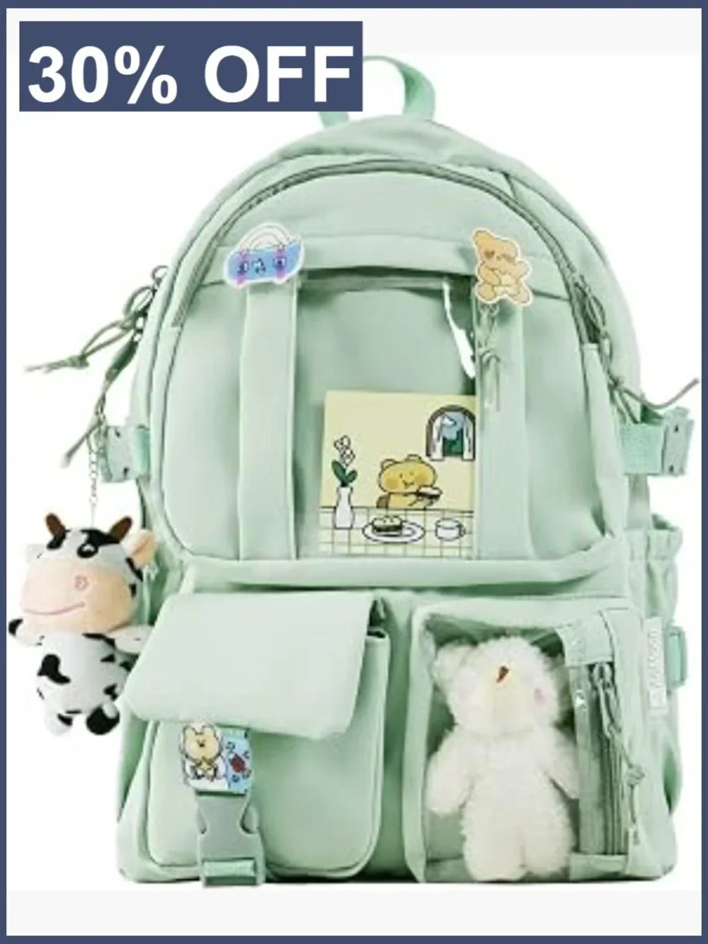 Kawaii Backpack Rucksack for Teen Girls Aesthetic Student Bookbag with Pin